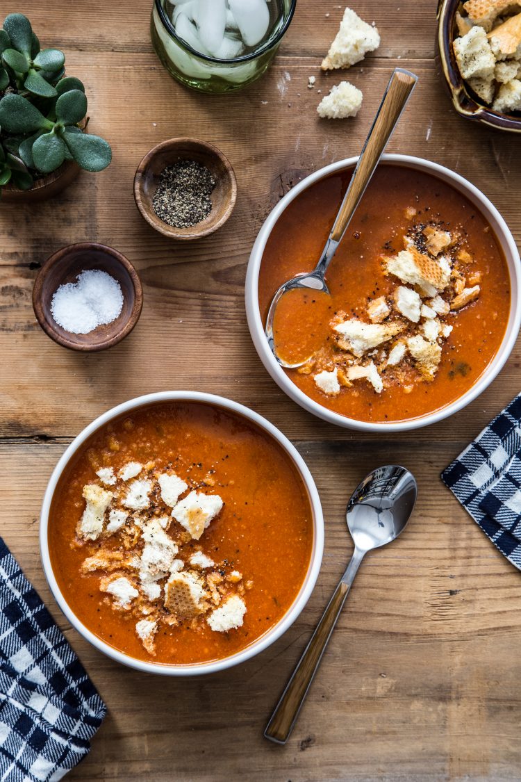 roasted tomato soup with garlic croutons Le Creuset Giveaway! Jelly