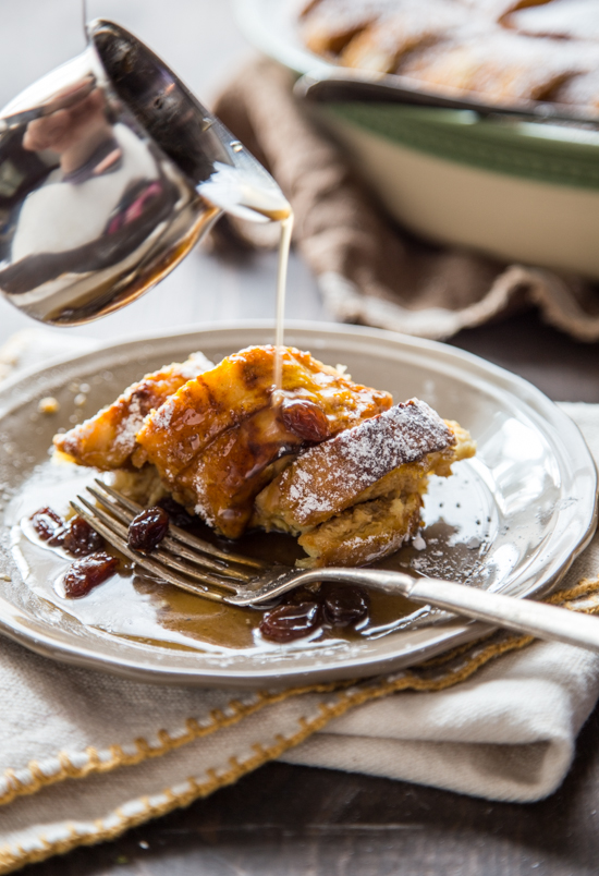 Pumpkin Bread Pudding with Maple Rum Raisin Syrup