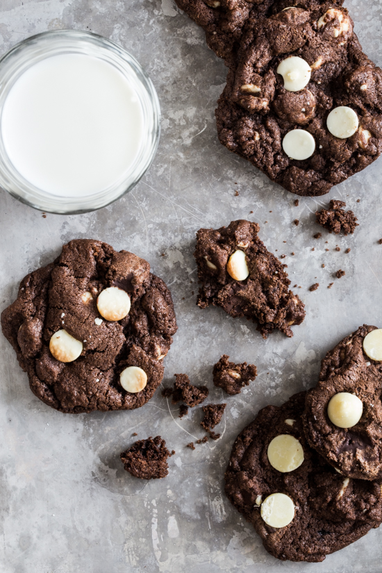 Chocolate White Chocolate Chip Cookies with Dark and Semi Sweet Chocolate by Jelly Toast