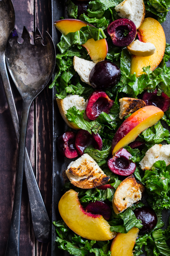 Cherry Kale Panzanella Salad by Jelly Toast