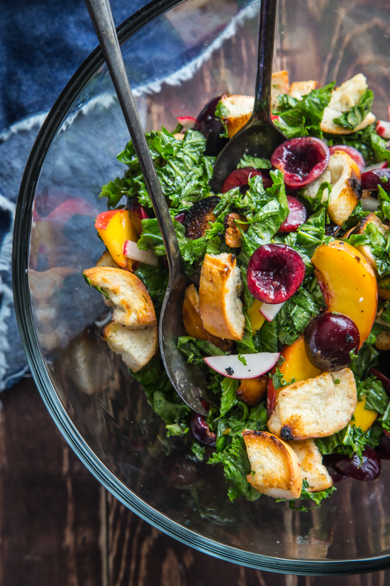 Cherry Kale Panzanella Salad by Jelly Toast