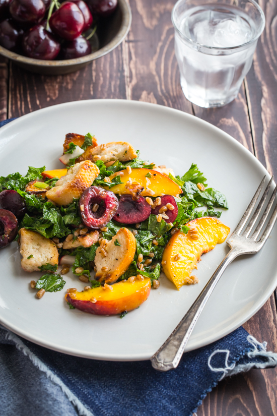 Cherry Kale Panzanella Salad by Jelly Toast