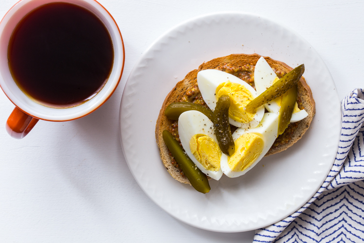 Hard Boiled Egg Toast with Mustard and Pickles