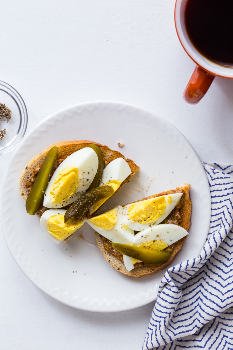 Hard Boiled Egg Toast with Mustard and Pickles | JellyToastBlog.com