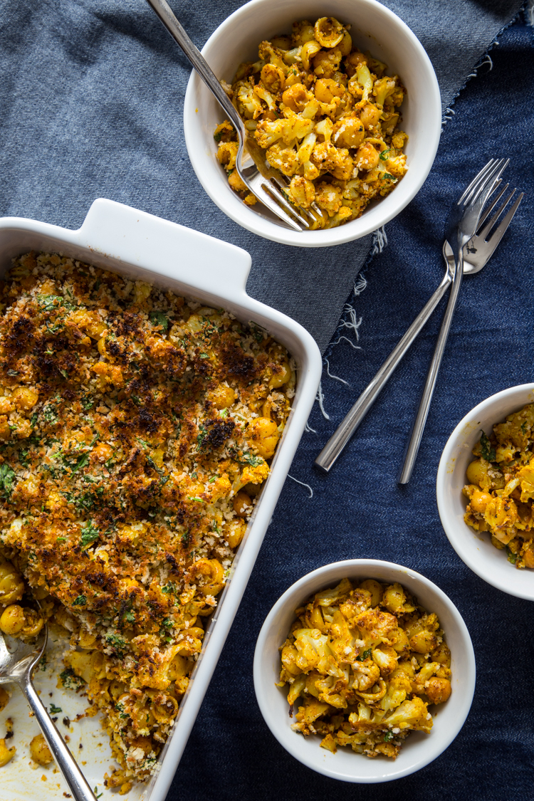 Roasted Cauliflower and Chick Pea Mac and Cheese