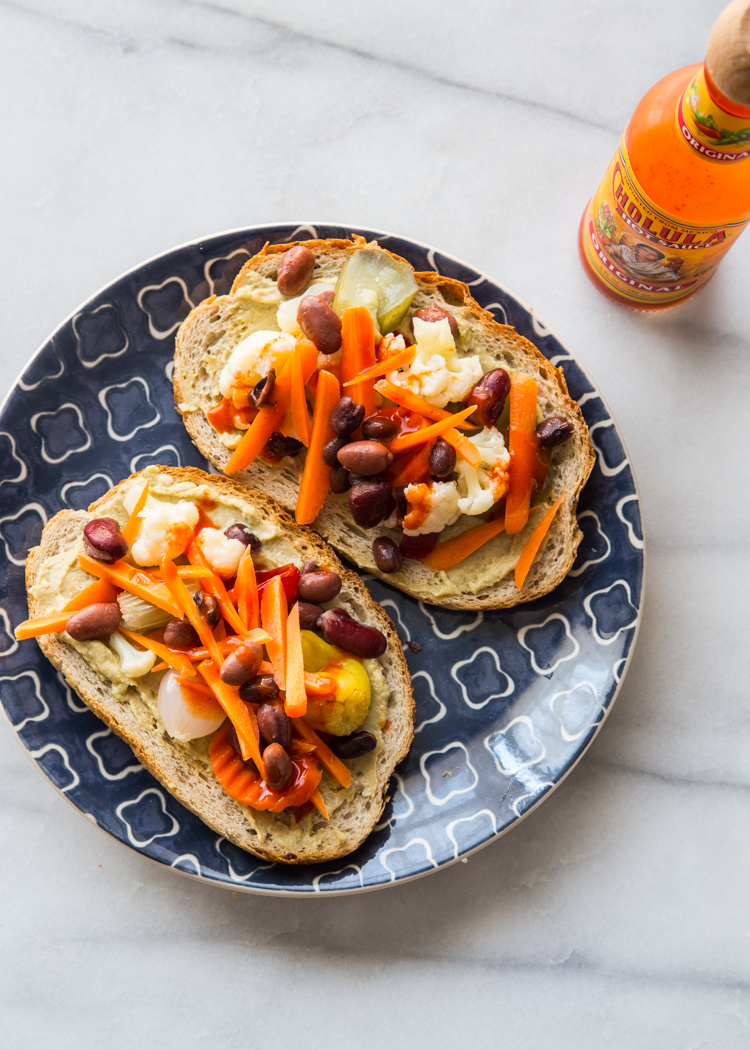 Hummus Toast with Pickled Veggies