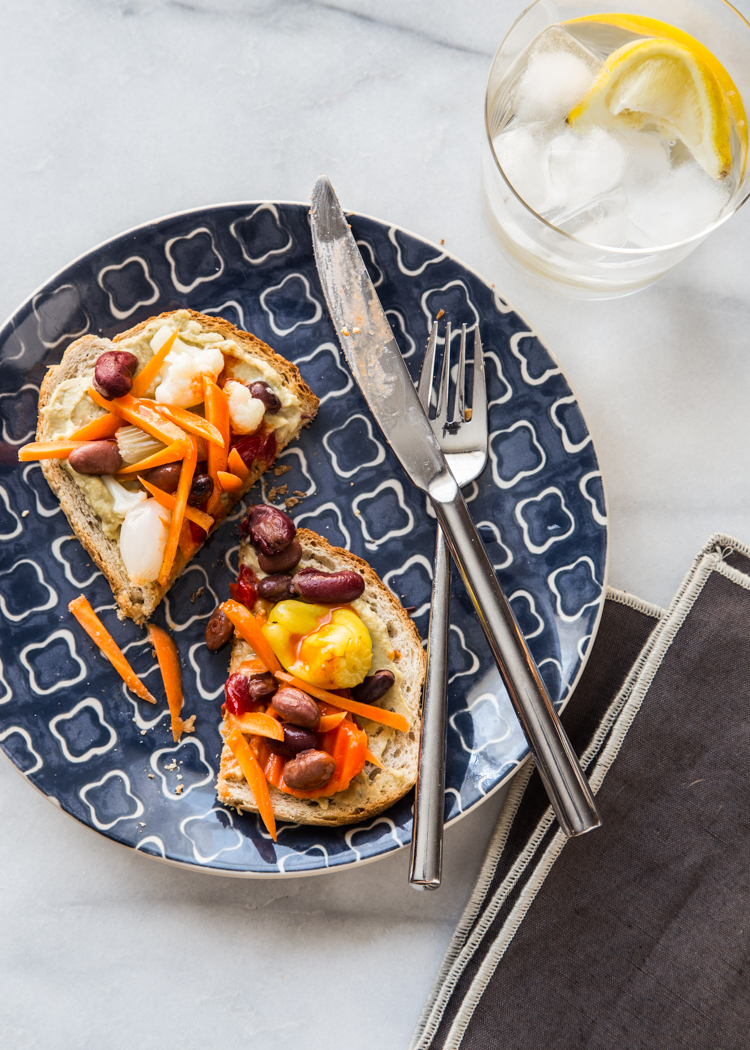 Hummus Toast with Pickled Veggies