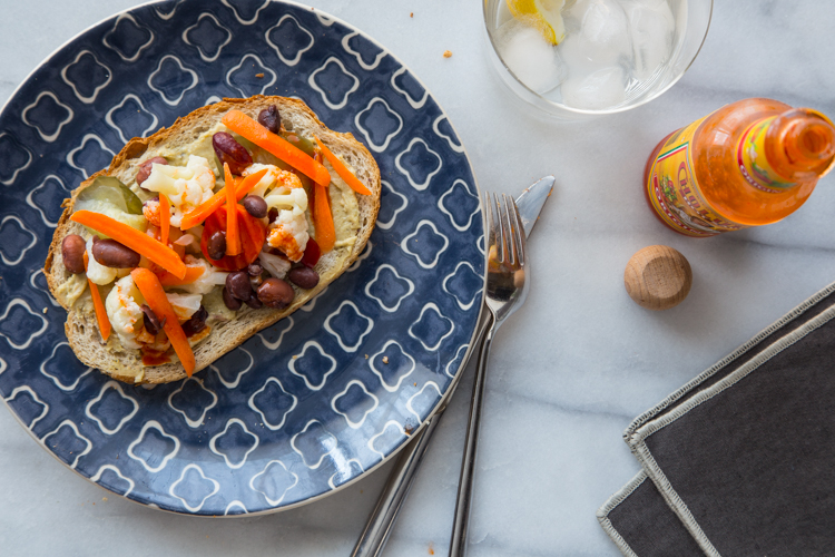 Hummus Toast with Pickled Veggies