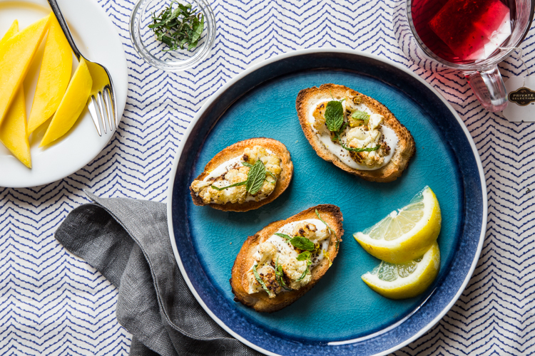 Roasted Cauliflower Toast with Whipped Goat Cheese