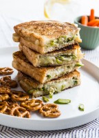 stack of asparagus grilled cheese sandwiches
