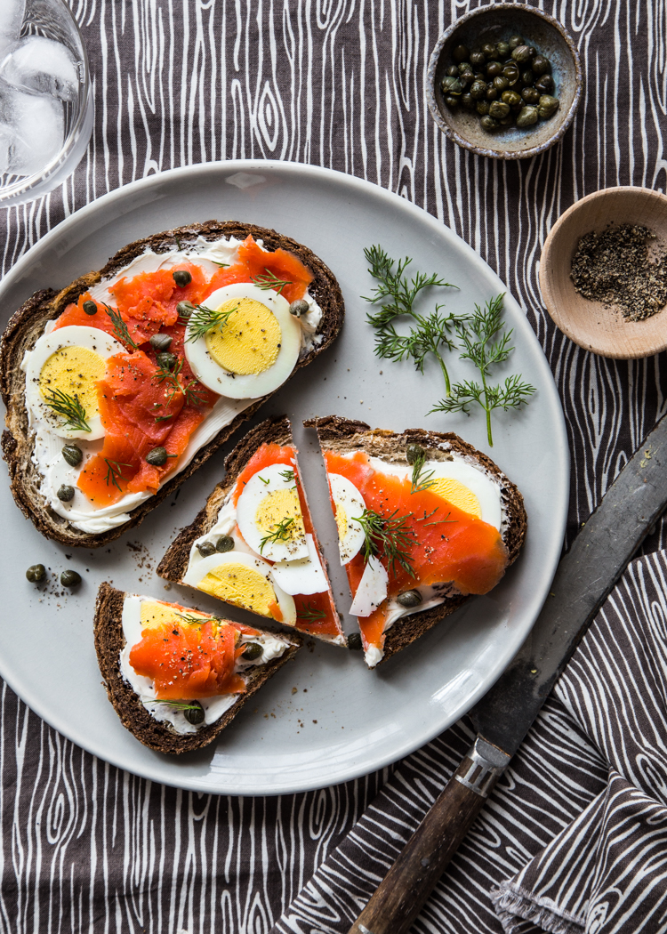 toast with smoked salmon and eggs