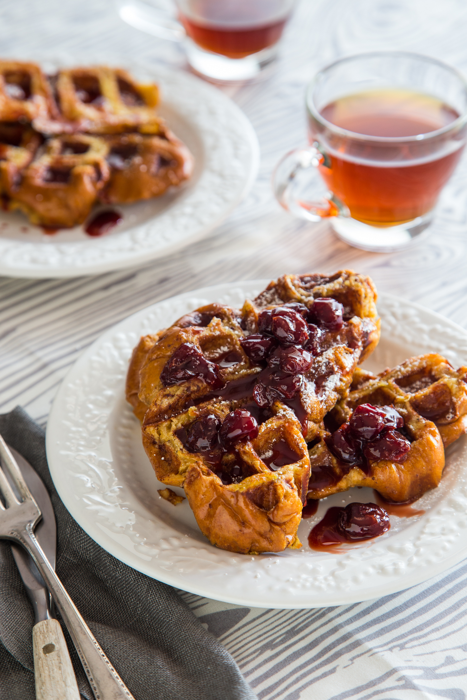 French Toast Waffles with Tart Cherry Syrup - Jelly Toast