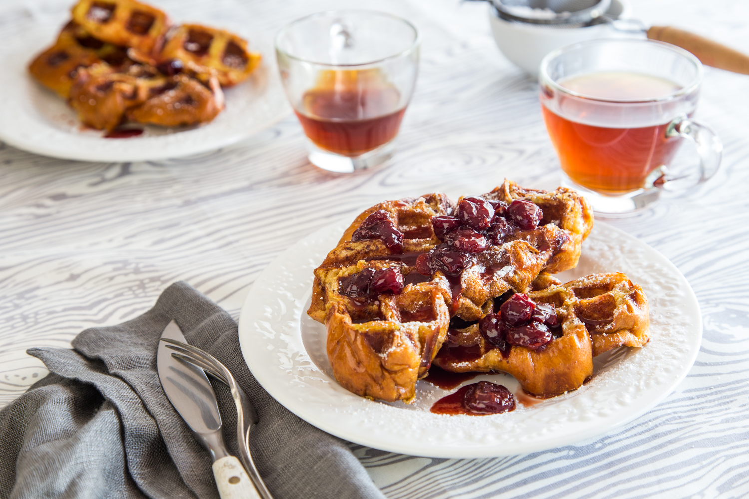 French Toast Waffles with Tart Cherry Syrup | JellyToastBlog.com