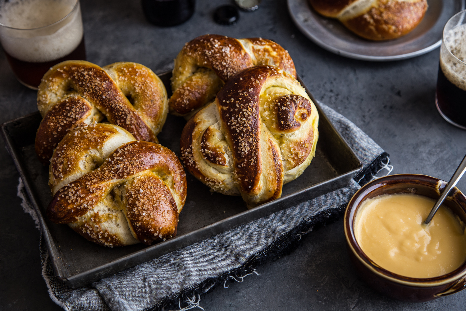 Garlic Herb Baked Pretzels with Cider Cheese Dip | JellyToastBlog.com