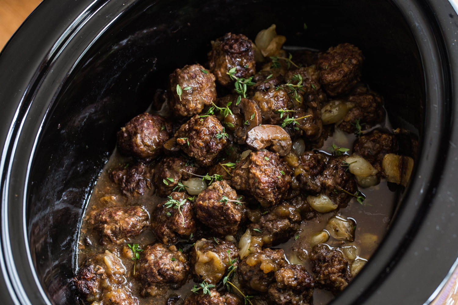 Beef Bourguignon Meatballs are finished in the slow cooker making these a breeze for holiday entertaining!