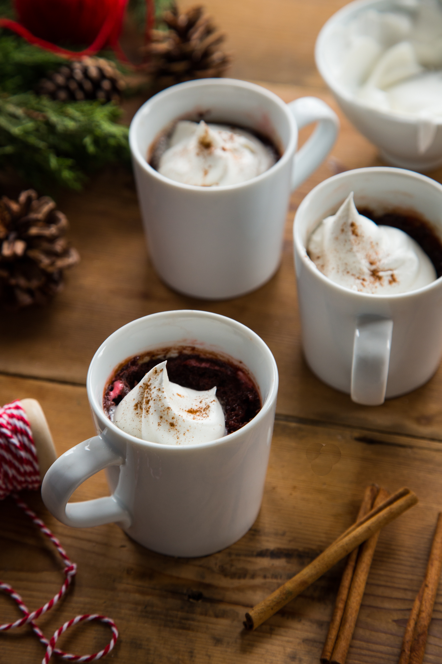 Cinnamon Marshmallow Mug Brownie topped with whipped topping and a pinch of cinnamon! 