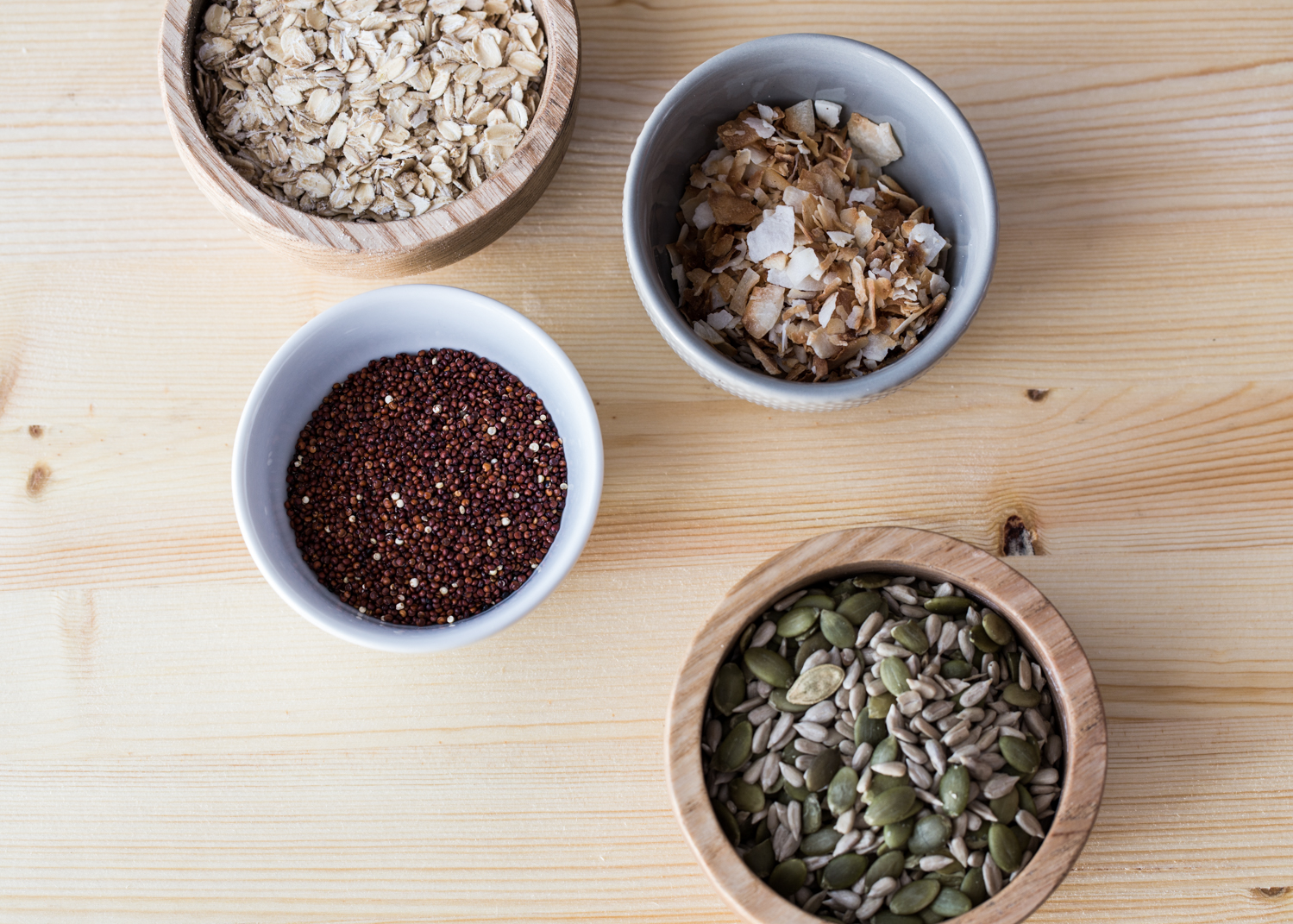 Chocolate Coconut Granola made with oats, sunflower seeds, pumpkin seeds, quinoa, toasted coconut and chocolate