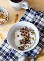 Chocolate Coconut Granola is a great, crunchy topping for Greek yogurt.
