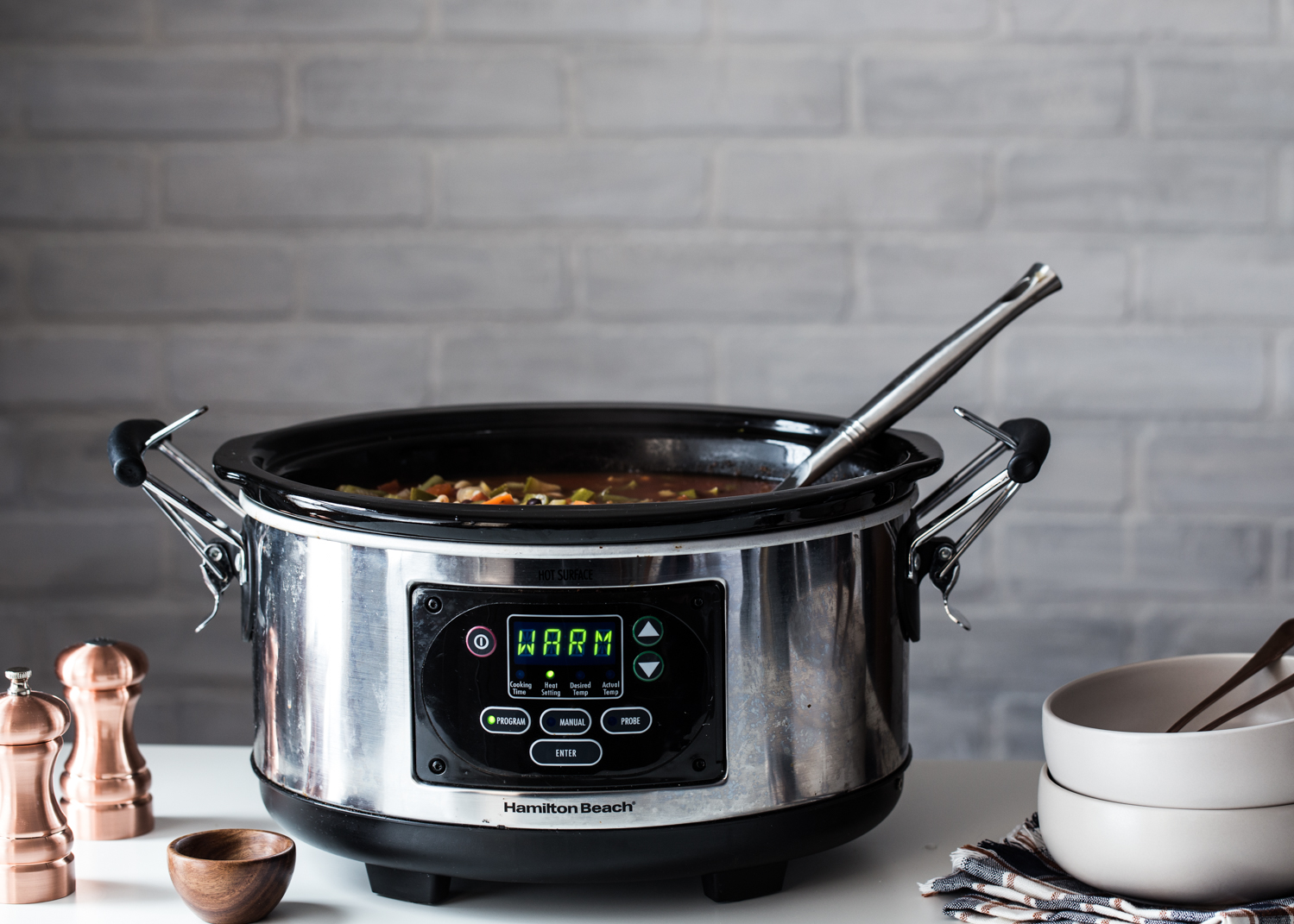 Slow Cooker Minestrone Soup is simmered all day in the crock pot making the vegetables tender and full of rich, savory flavor. 