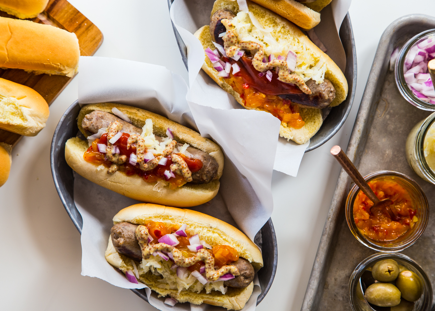 Your guests will love a deluxe Bratwurst and Hot Dog Bar for the big game!