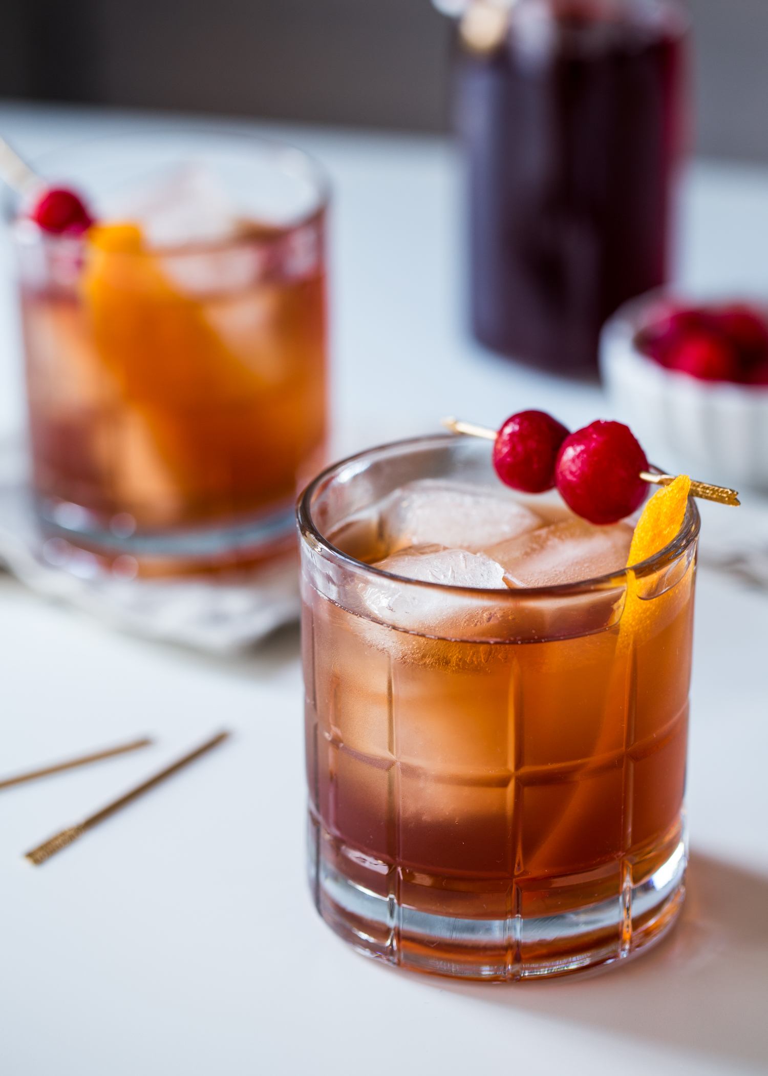 Tart Cherry Old Fashioned cocktails are perfect for Valentine's Day