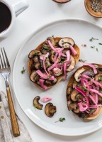 Mushroom Toast topped with Pickled Onions for breakfast, lunch or dinner!