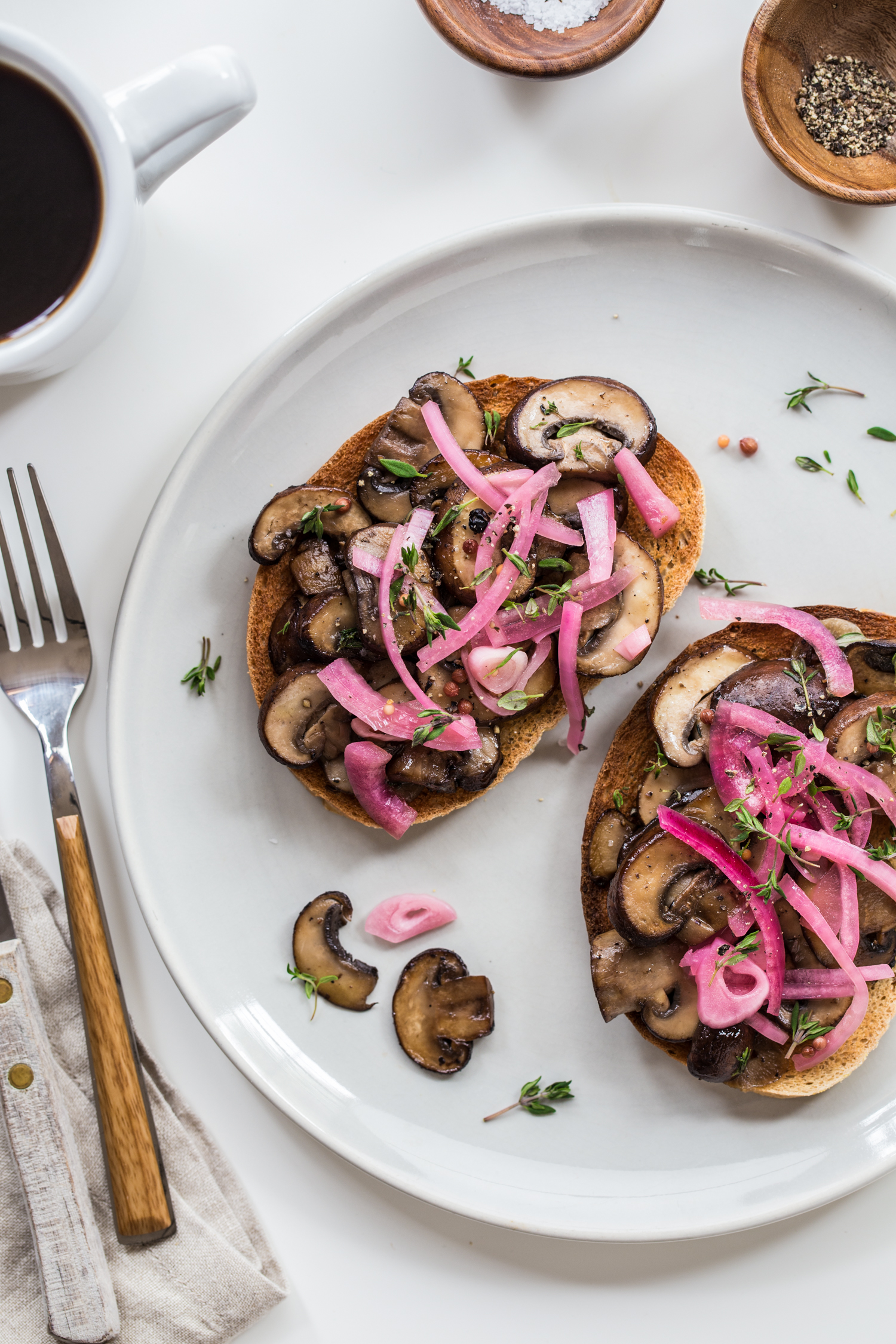 Mushroom Toast topped with Pickled Onions for breakfast, lunch or dinner!