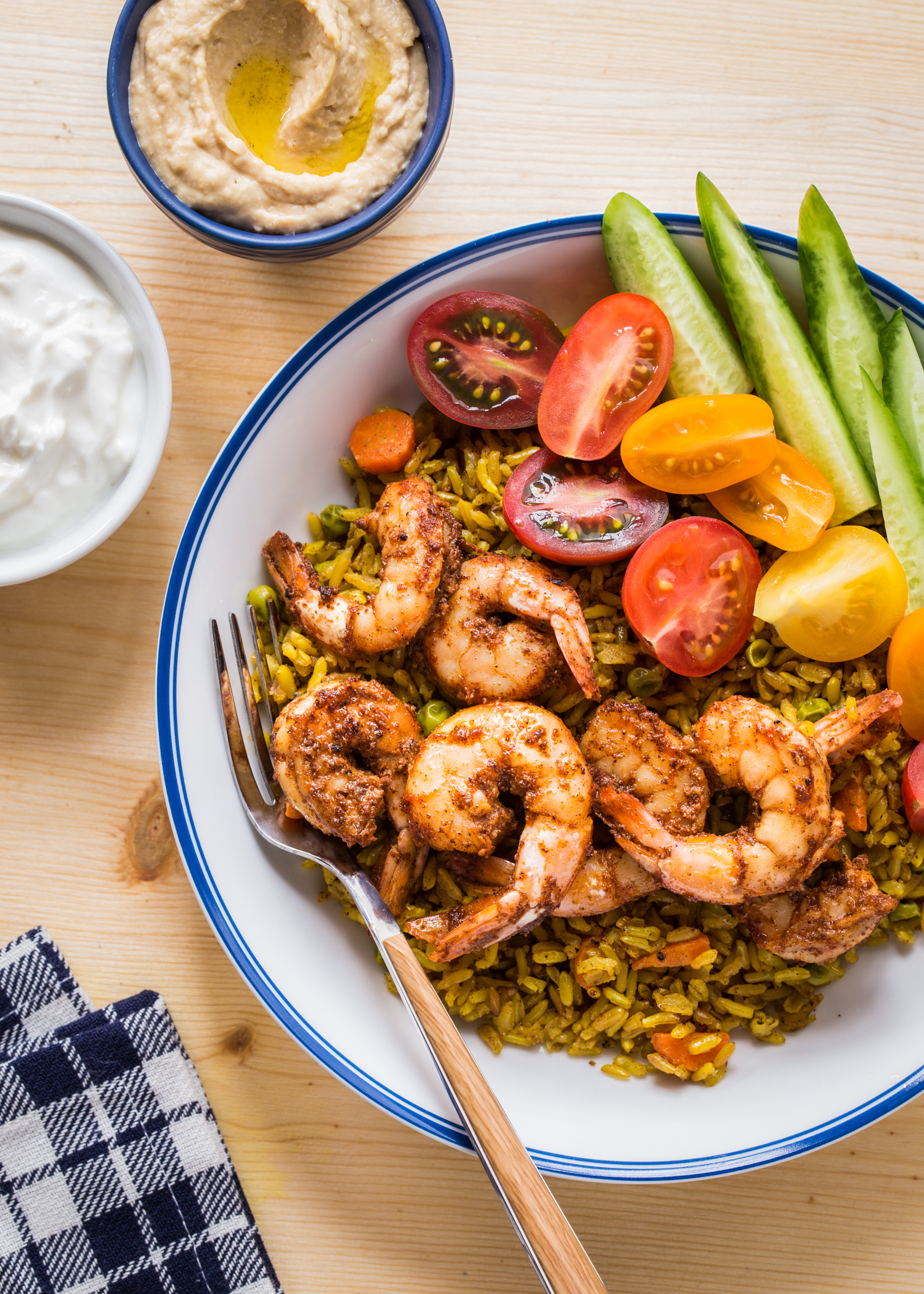 Spicy shrimp made with homemade Shawarma Seasoning are the star of these Shrimp Shawarma Bowls