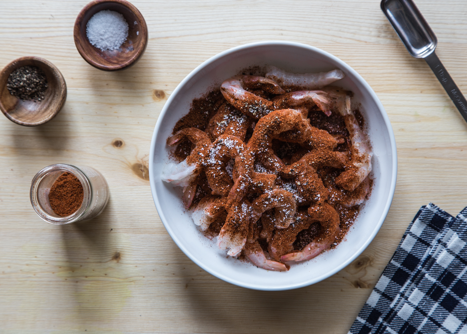 Creating lovely spiced shrimp for Shrimp Shawarma Bowls