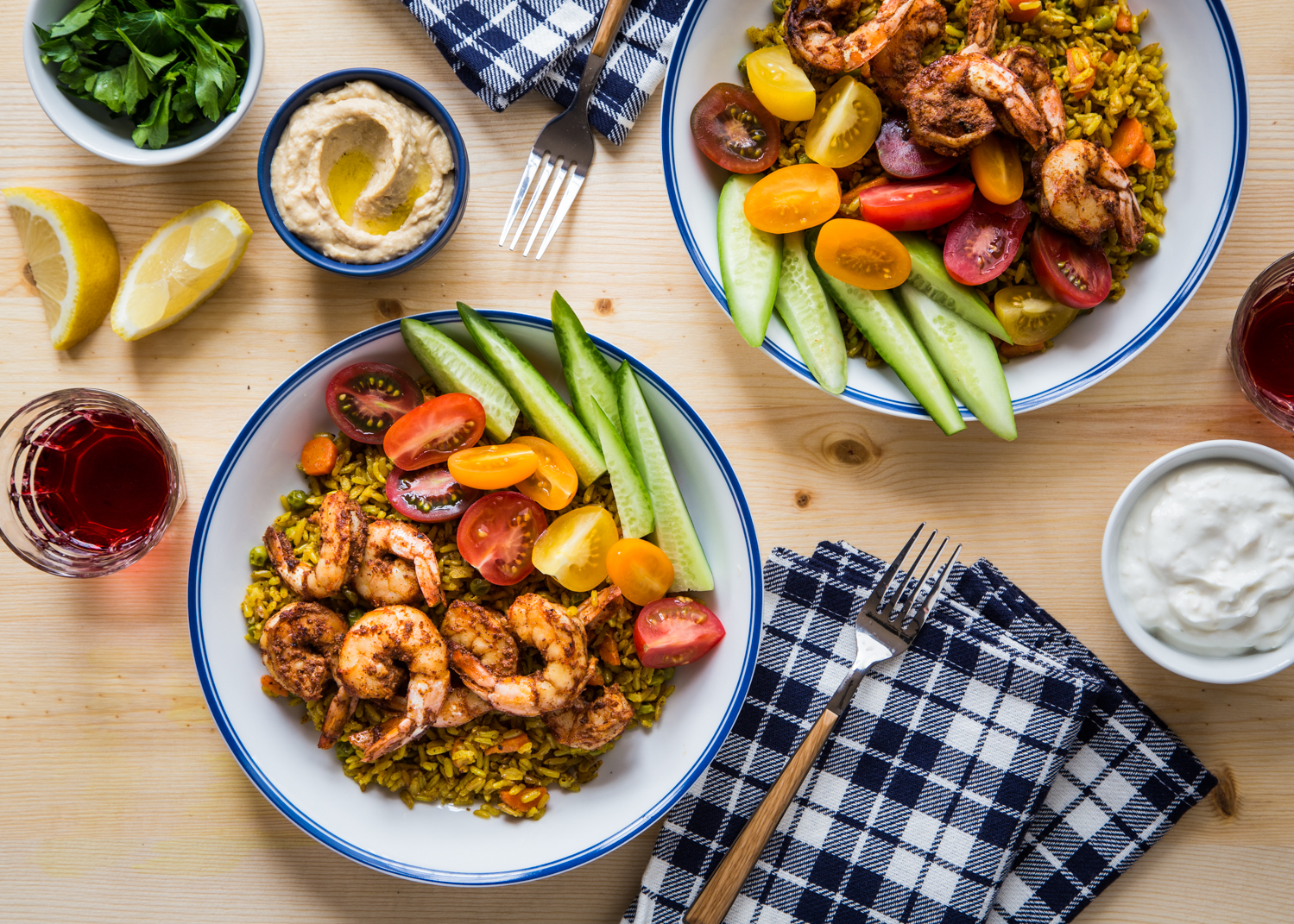 Shrimp Shawarma Bowls are full of spicy flavor and fresh ingredients 