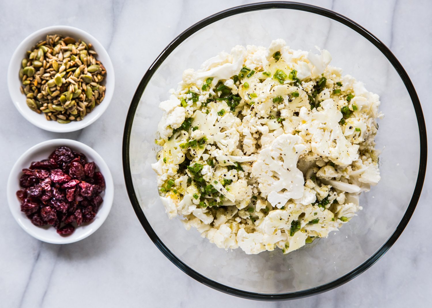 Cauliflower Tart Cherry Salad with a chive vinaigrette