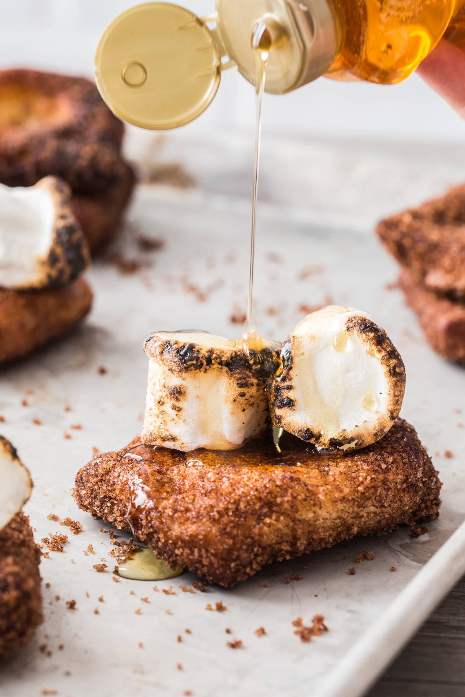 Sopapilla S'mores with Campfire Marshmallows drizzled with honey 