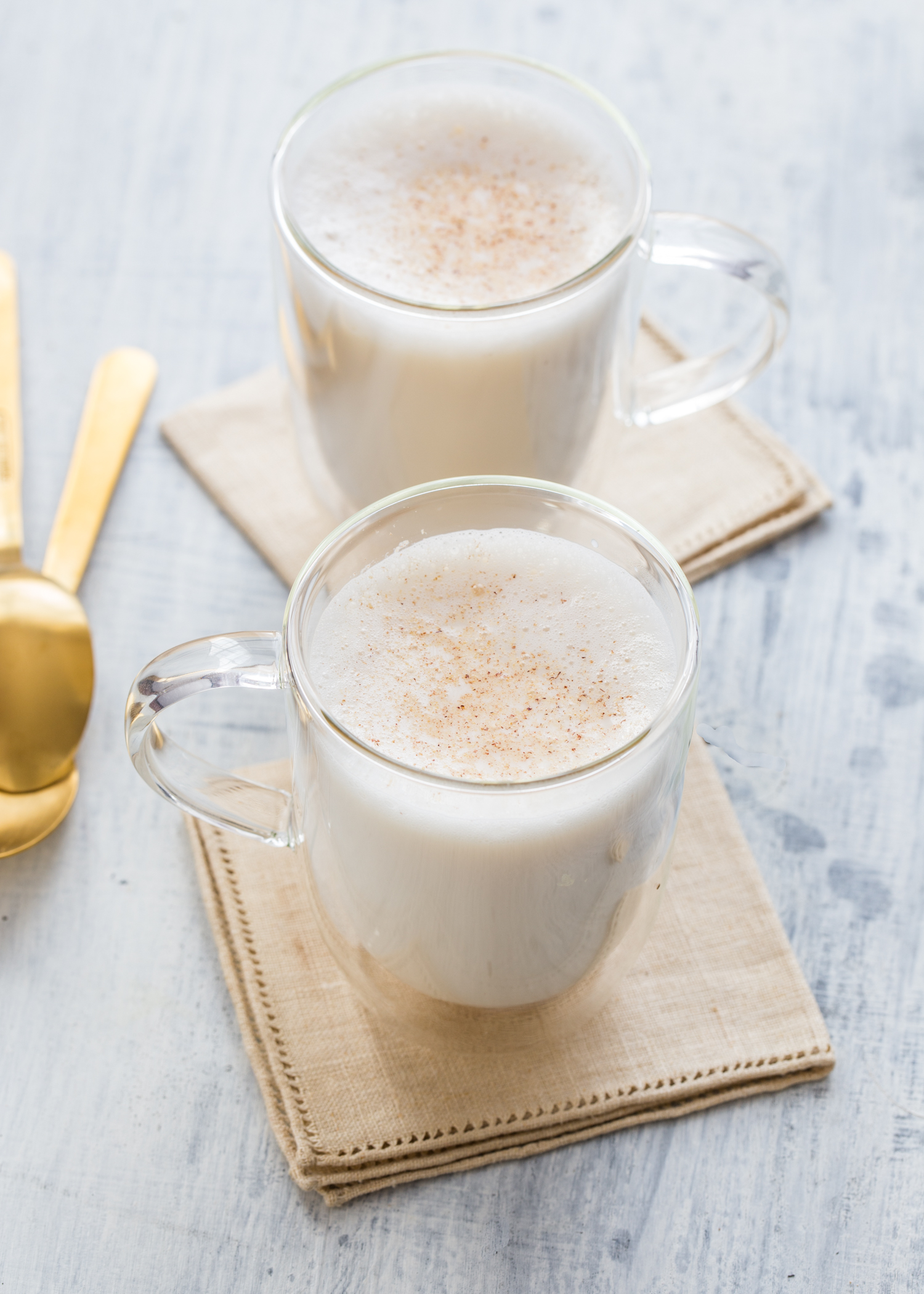 Milk Punch Two Ways - warm in mugs topped with nutmeg