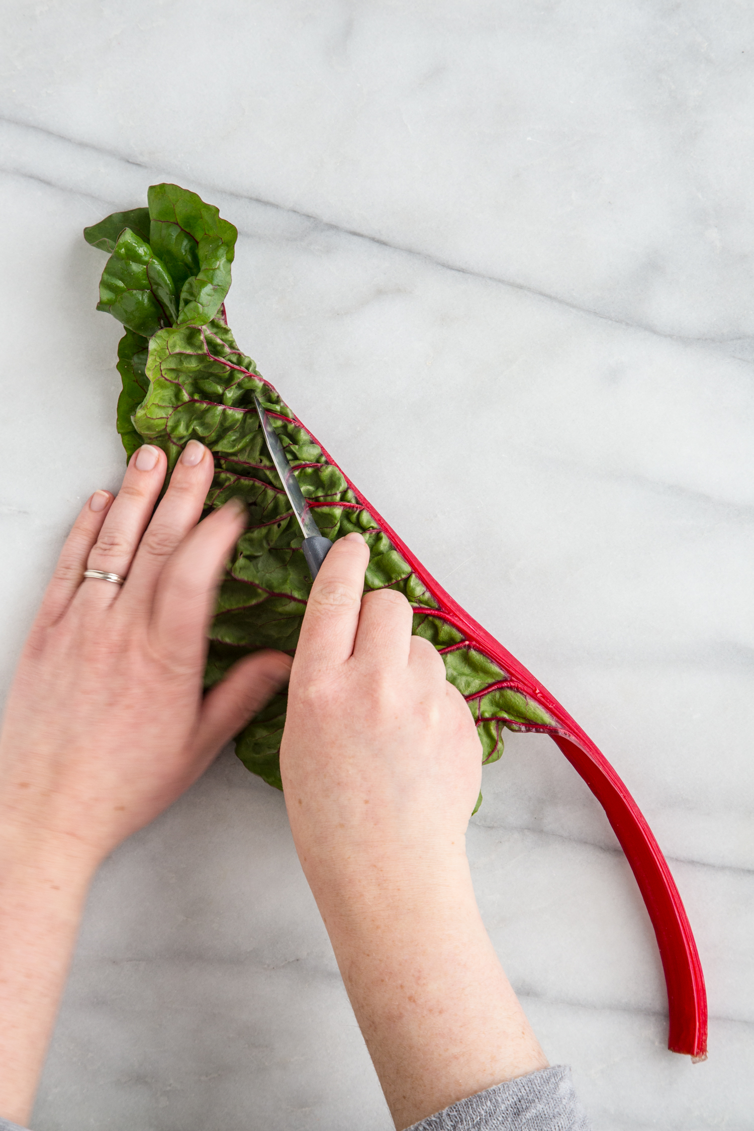 cutting swiss chard