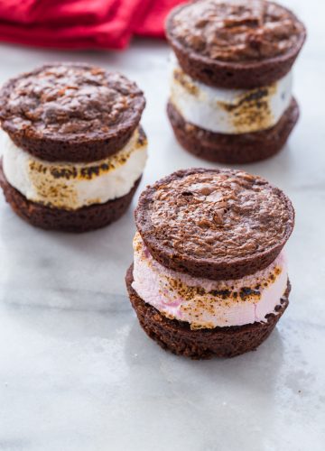 Brownie Cup S'mores made with thin brownie cups and Campfire® Red, White, and Blue Roasters