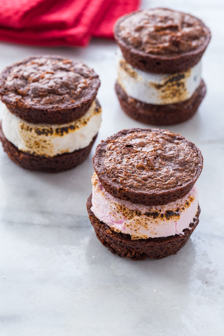 Brownie Cup S'mores made with thin brownie cups and Campfire® Red, White, and Blue Roasters