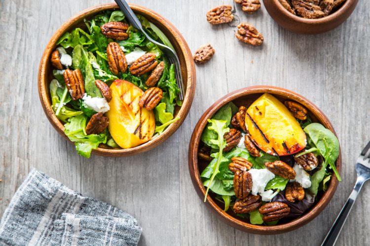 Spiced Pecan Grilled Peach Salad with Goat Cheese & Video Jelly Toast