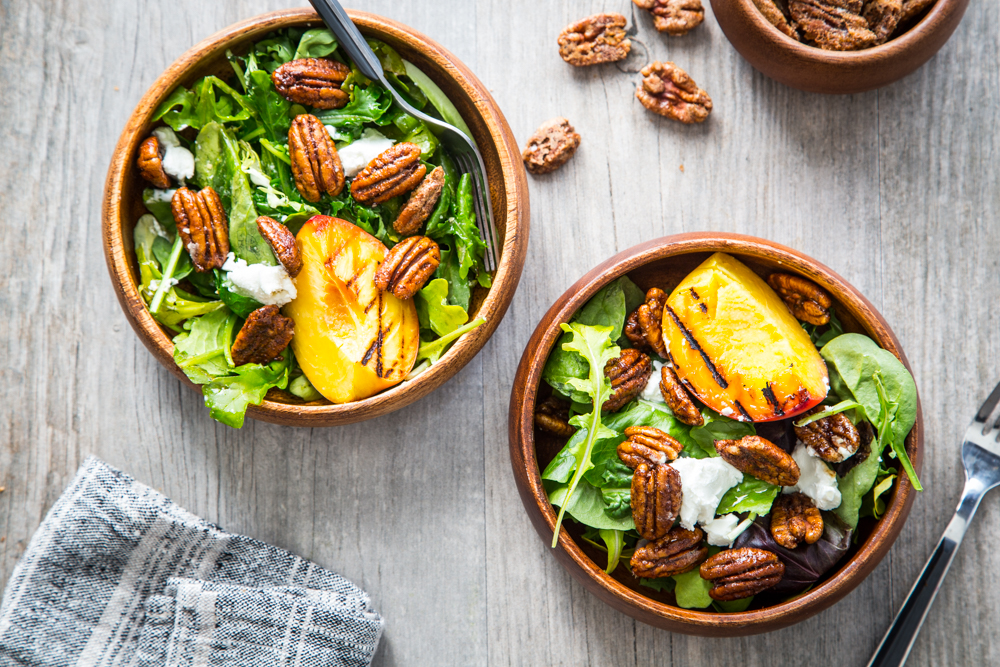 Spiced Pecan Grilled Peach Salad with @AmericanPecan