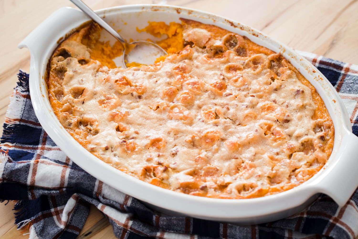 Marshmallow Pecan Sweet Potato Casserole with Campfire Marshmallows