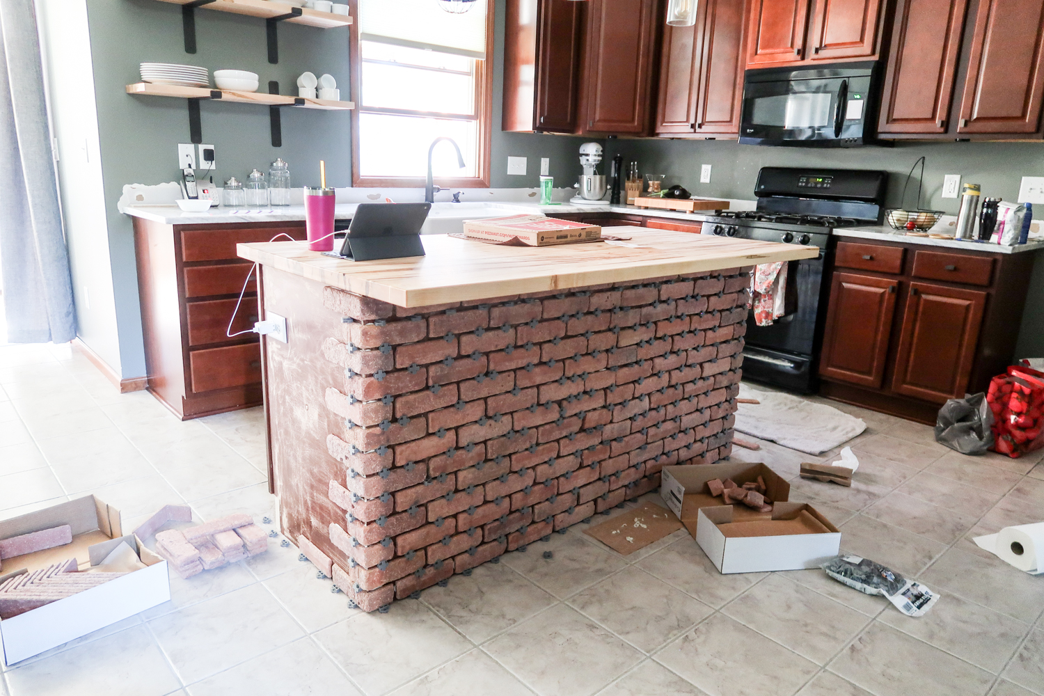 brick veneer on kitchen island