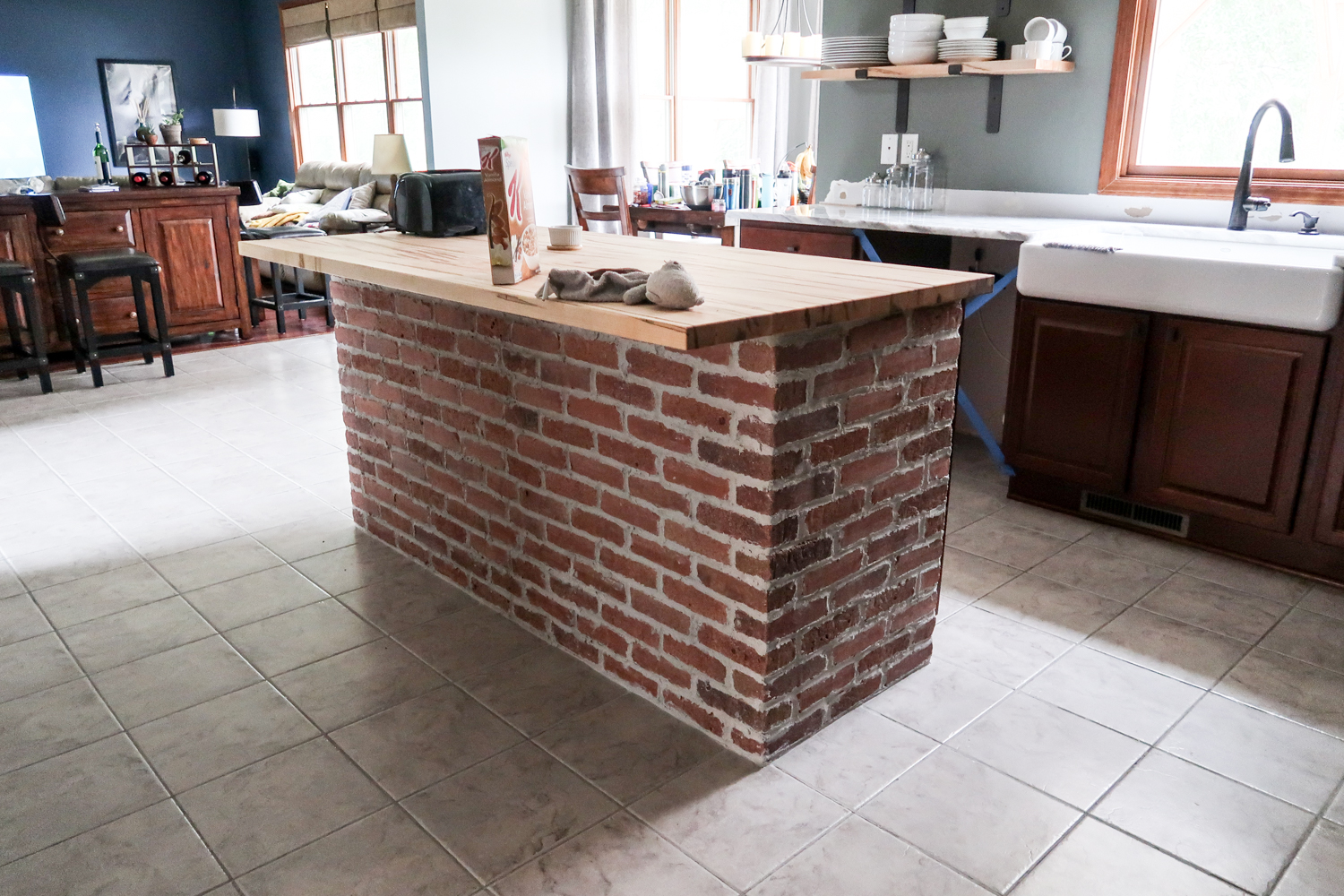 finished brick kitchen island