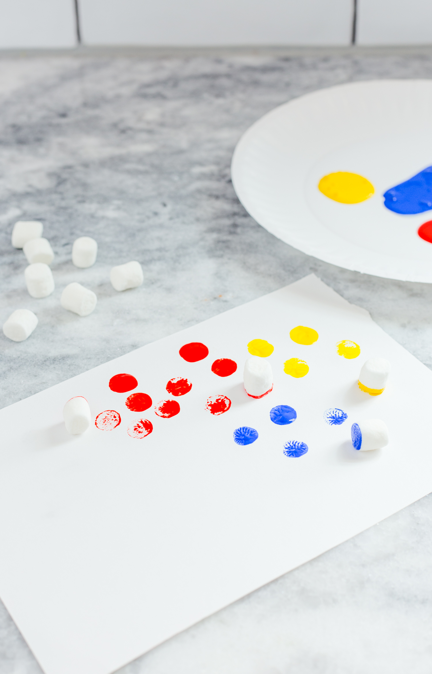 dot painting with marshmallows