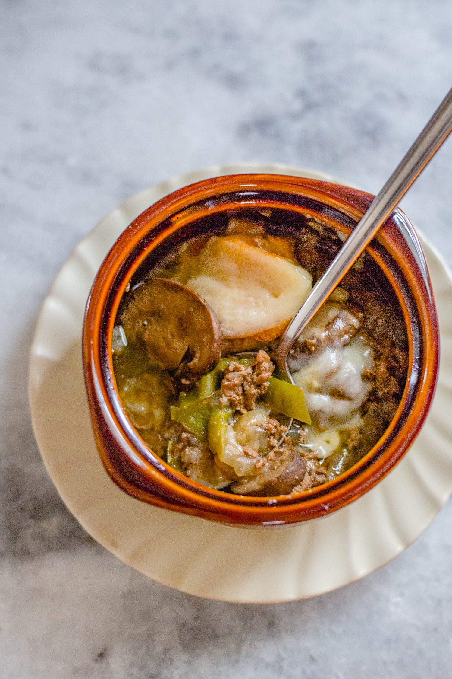 bowl of cheese steak soup