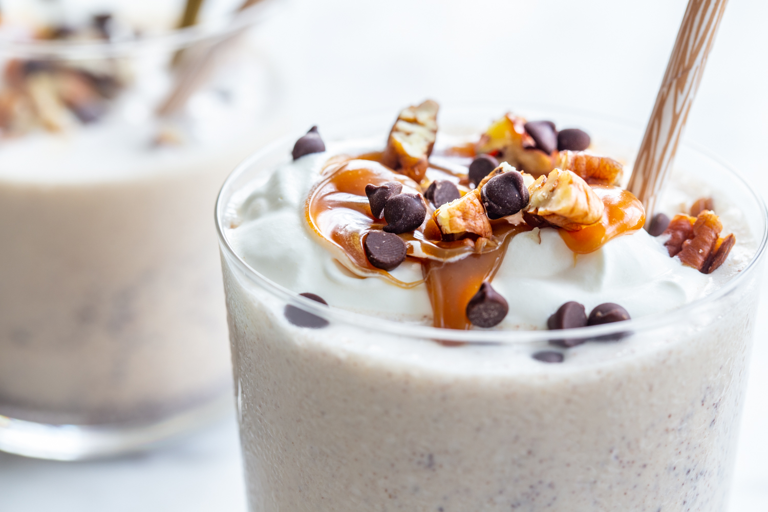 milkshake with caramel chocolate and pecans